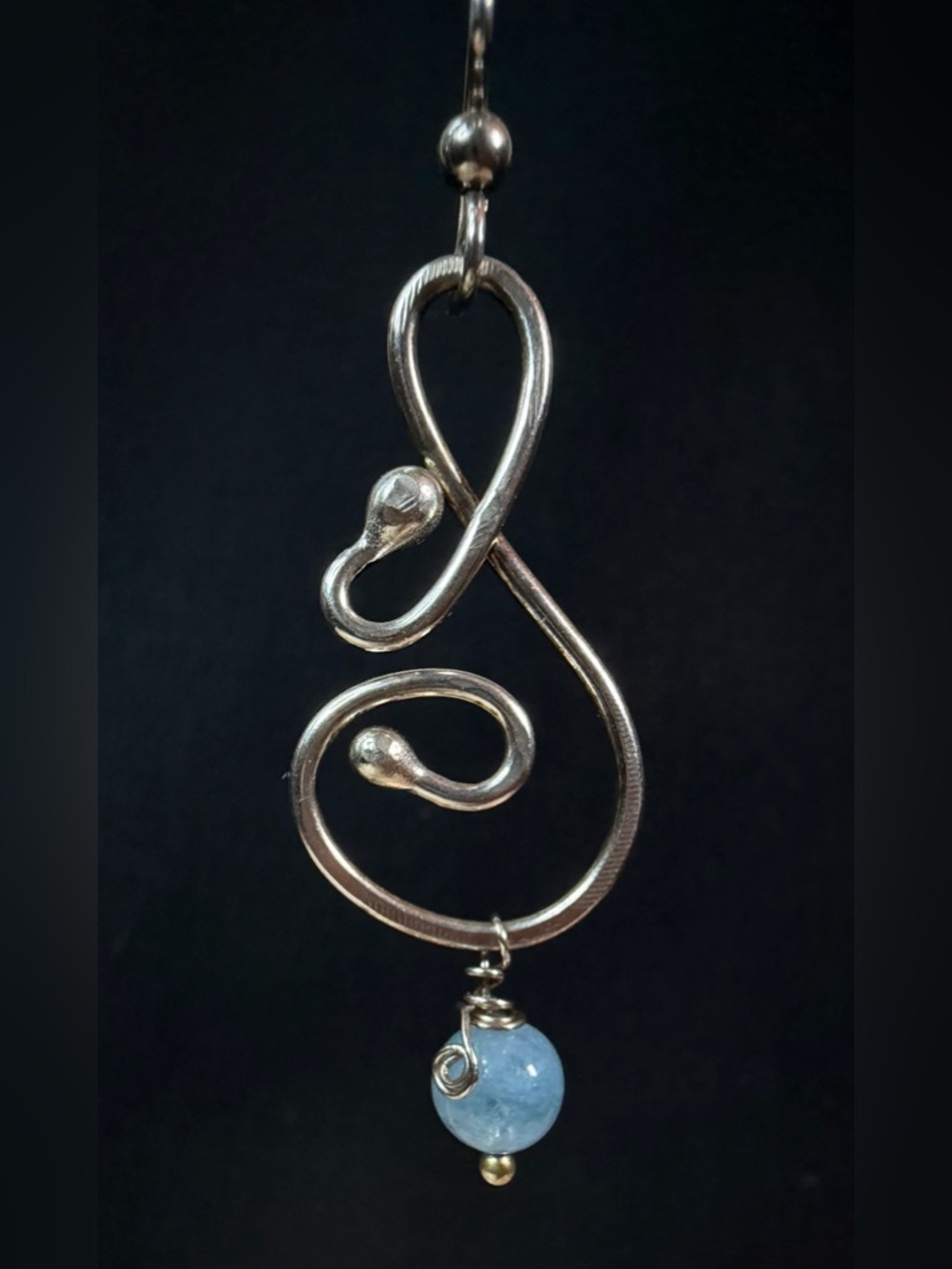 Sterling Silver Aquamarine Artisan Hand Crafted Dangle Earrings - Picture 5 of 8